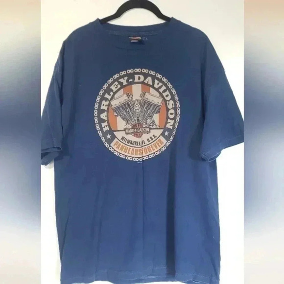 Harley-Davidson tshirt mens size XL‎ navy blue and orange - Picture 3 of 5